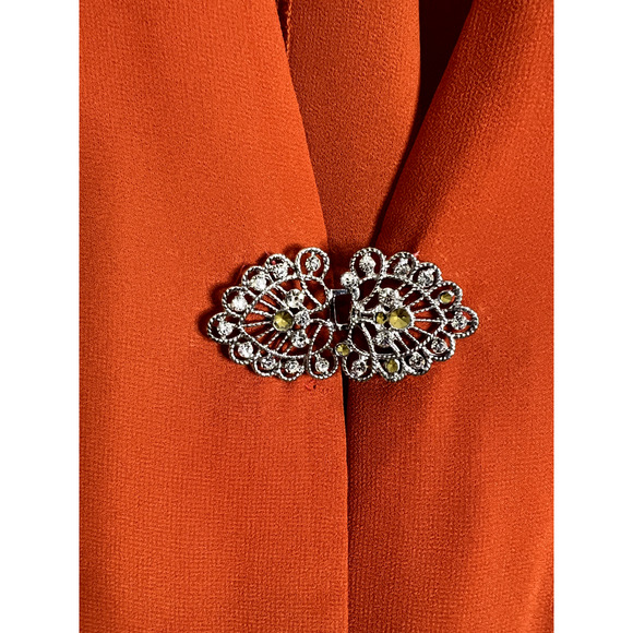 Tally Taylor Womens Cardigan Duster 32W Flow Rust Rhinestone Clasp Mature Career - Picture 2 of 10